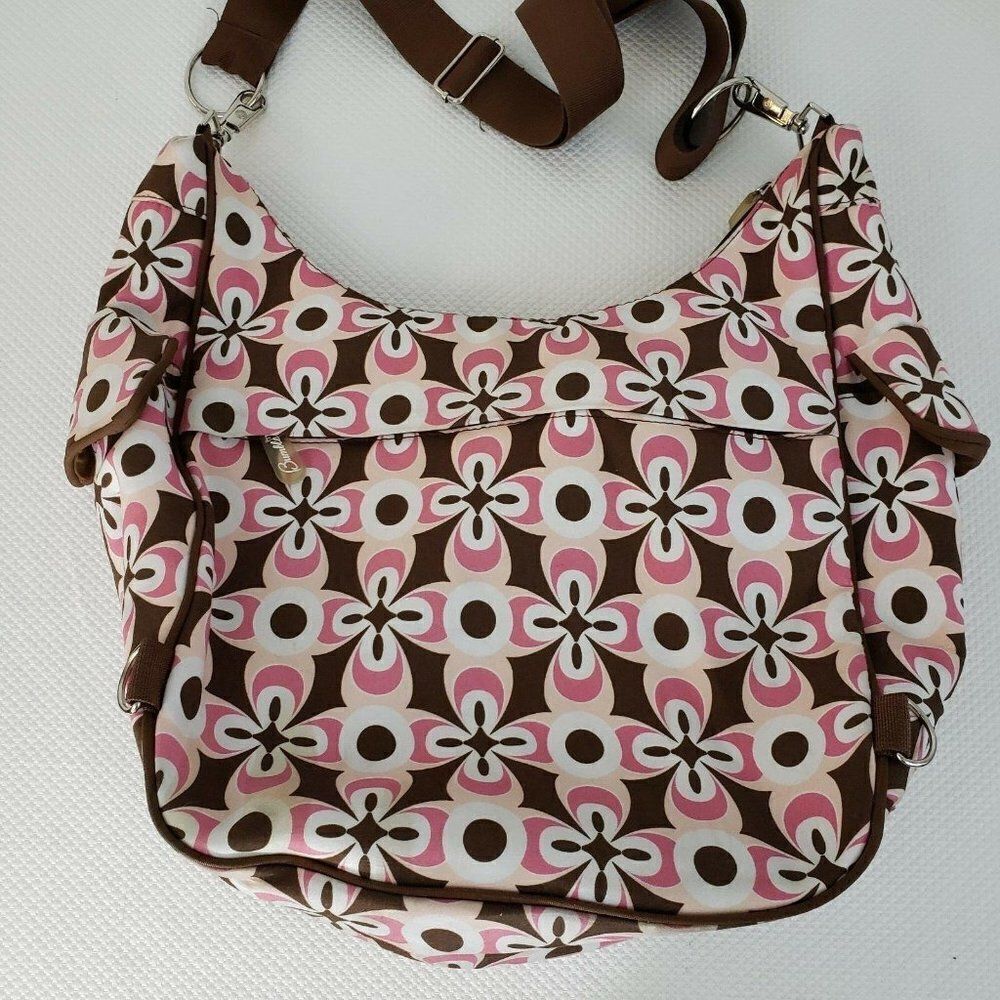 Bumble Collection Chloe Convertible Diaper Bag Chocolate Brown Pink - Picture 5 of 6